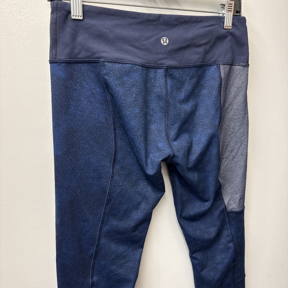 Lululemon Wunder Under Sz 8 Blue Sashiko Kanoko Twist Inkwell Patchwork Leggings - Picture 7 of 8
